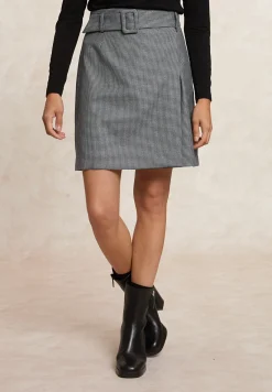 Clearance River Woods Korte geruite rok met riem grijs -