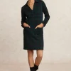 Online River Woods Korte geruite V-hals jurk lange mouwen kaki -