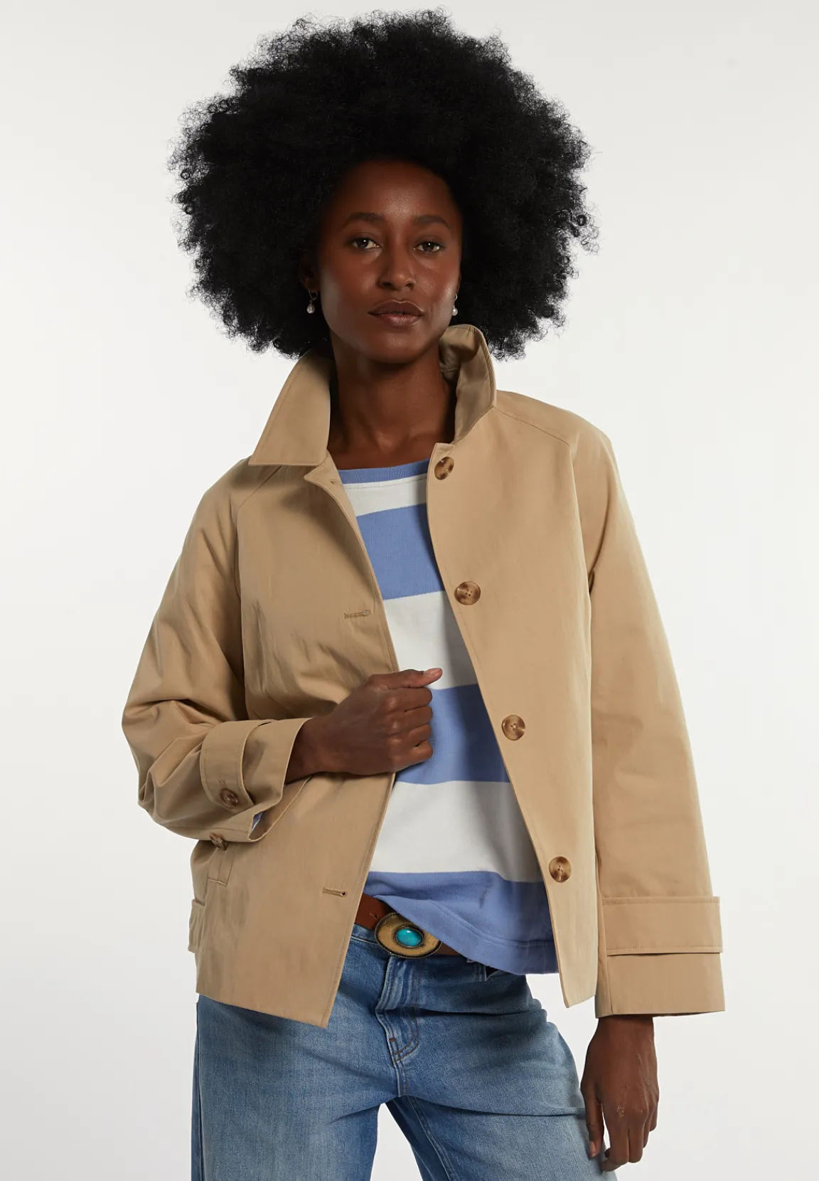 New River Woods Korte katoenen trenchcoat beige -