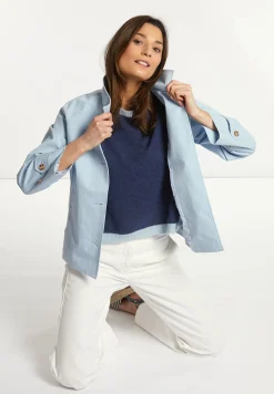 Fashion River Woods Korte katoenen trenchcoat blauw -