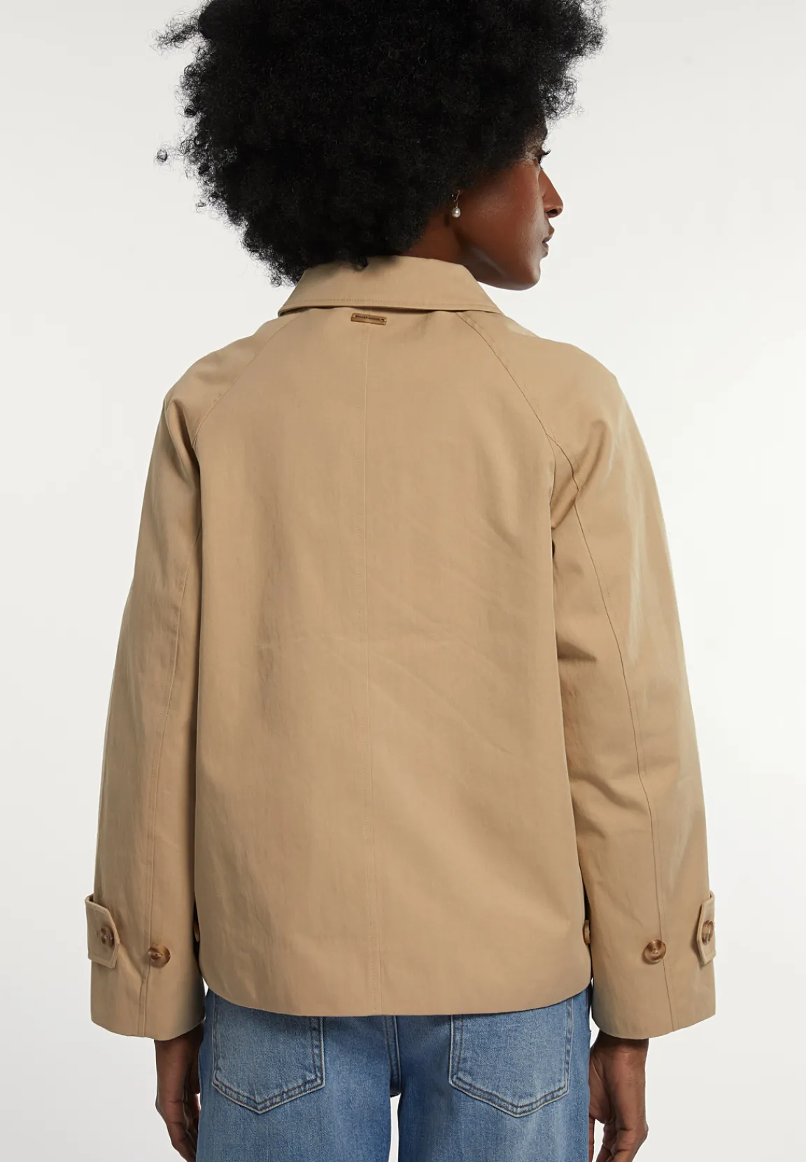 New River Woods Korte katoenen trenchcoat beige -