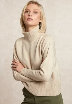 Best River Woods Lamswollen trui opstaande kraag beige -