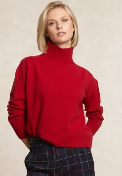 Outlet River Woods Lamswollen trui opstaande kraag rood -