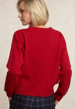 New River Woods Lamswollen trui ronde hals rood -