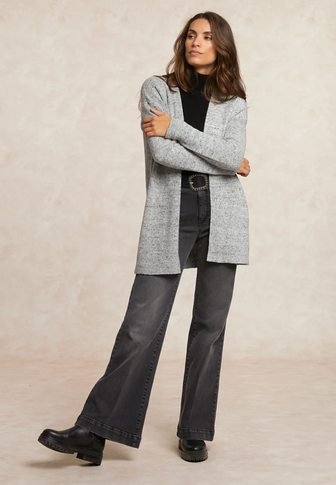 Sale River Woods Lange gestipte V-hals cardigan grijs -