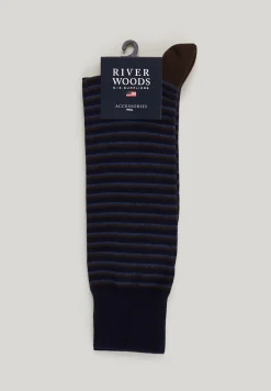 Hot River Woods Lange gestreepte katoenen sokken admiral/espresso -