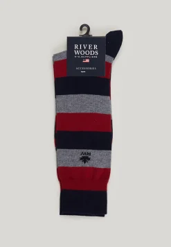 Outlet River Woods Lange gestreepte katoenen sokken admiral/dark red -