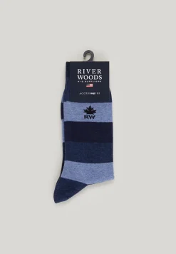 Outlet River Woods Lange gestreepte katoenen sokken dark navy -