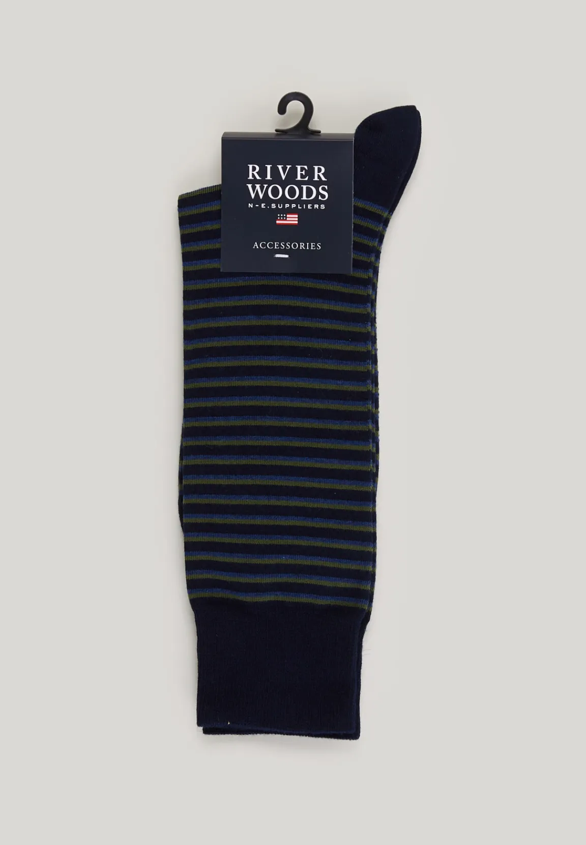 Outlet River Woods Lange gestreepte katoenen sokken admiral/kaki -