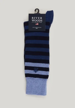 Best River Woods Lange gestreepte sokken dark chambray mix -