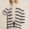 Fashion River Woods Lange gestreepte V-hals jersey cardigan opgestikte zakken écru/navy -