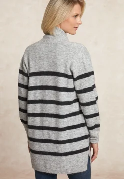 Hot River Woods Lange gestreepte V-hals jersey cardigan opgestikte zakken zwart/grijs -