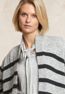 Hot River Woods Lange gestreepte V-hals jersey cardigan opgestikte zakken zwart/grijs -