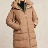 Hot River Woods Lange gewatteerde jas met capuchon beige -
