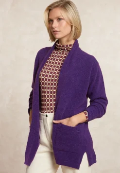Fashion River Woods Lange V-hals jersey cardigan opgestikte zakken paars -