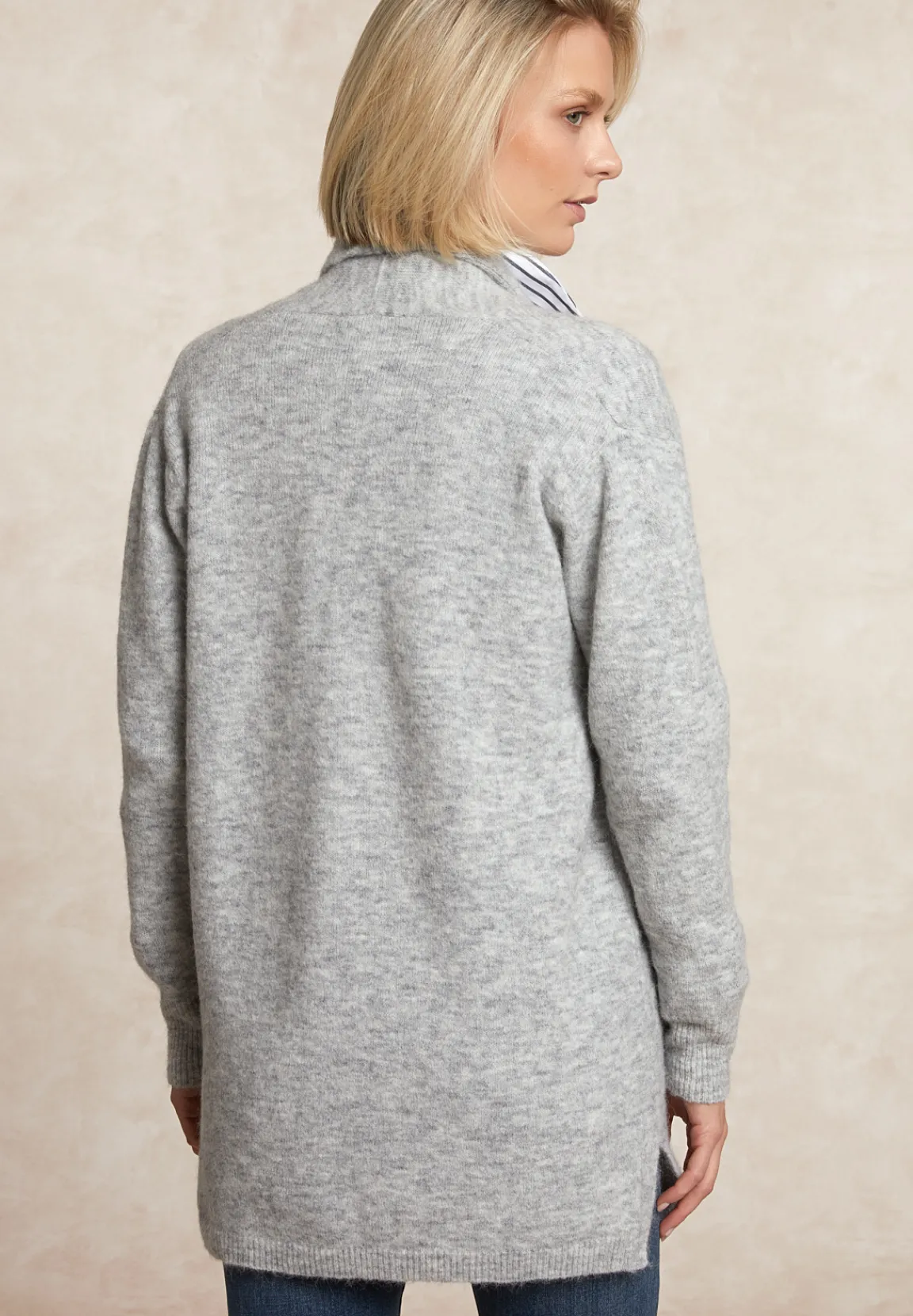 Discount River Woods Lange V-hals jersey cardigan opgestikte zakken grijs -
