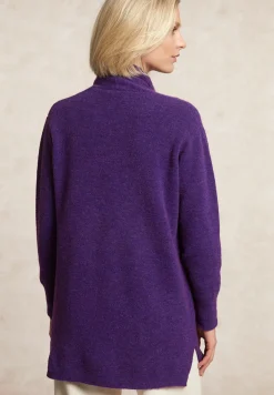 Fashion River Woods Lange V-hals jersey cardigan opgestikte zakken paars -