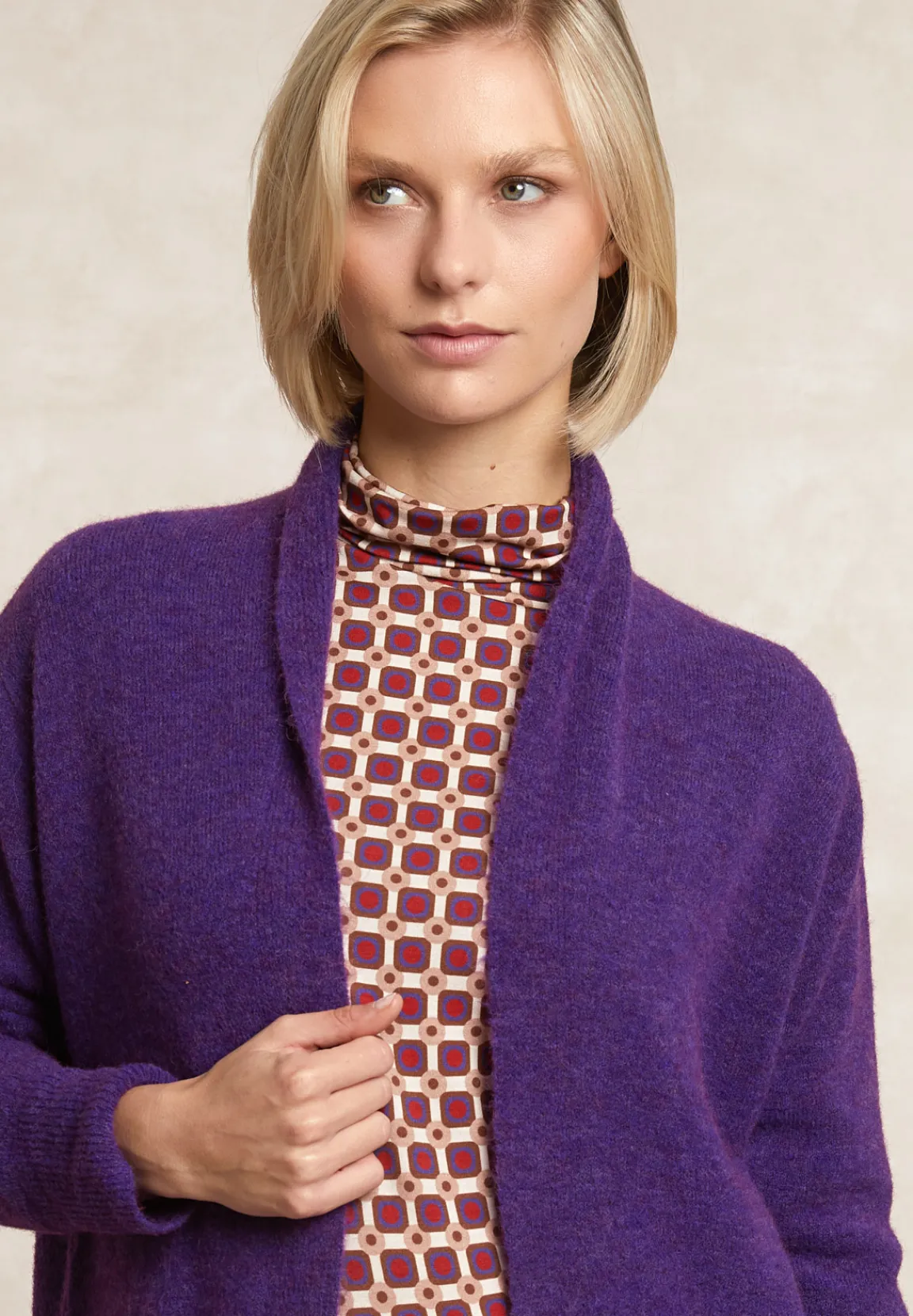 Fashion River Woods Lange V-hals jersey cardigan opgestikte zakken paars -