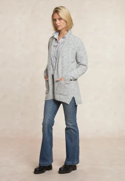 Discount River Woods Lange V-hals jersey cardigan opgestikte zakken grijs -