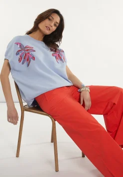 Hot River Woods Lange wijde popeline broek rood -