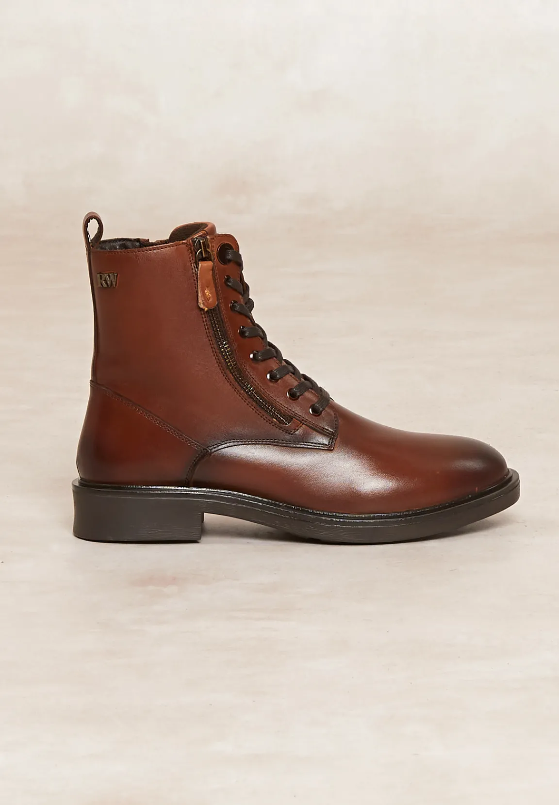 Discount River Woods Lederen enkellaarsjes met veters en ritsen bruin -