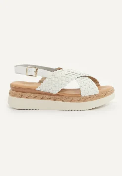 Outlet River Woods Lederen gevlochten sandalen plateauzool wit -