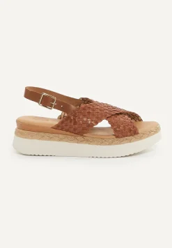 New River Woods Lederen gevlochten sandalen plateauzool bruin -