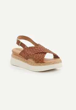 New River Woods Lederen gevlochten sandalen plateauzool bruin -
