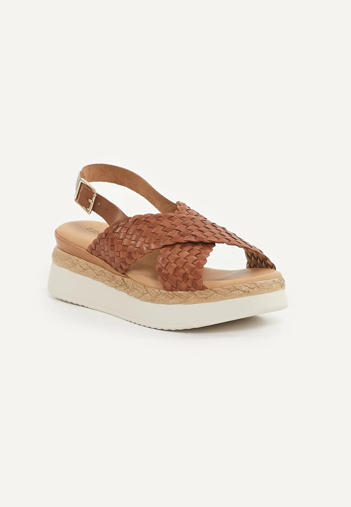 New River Woods Lederen gevlochten sandalen plateauzool bruin -