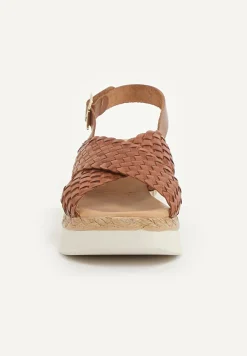 New River Woods Lederen gevlochten sandalen plateauzool bruin -