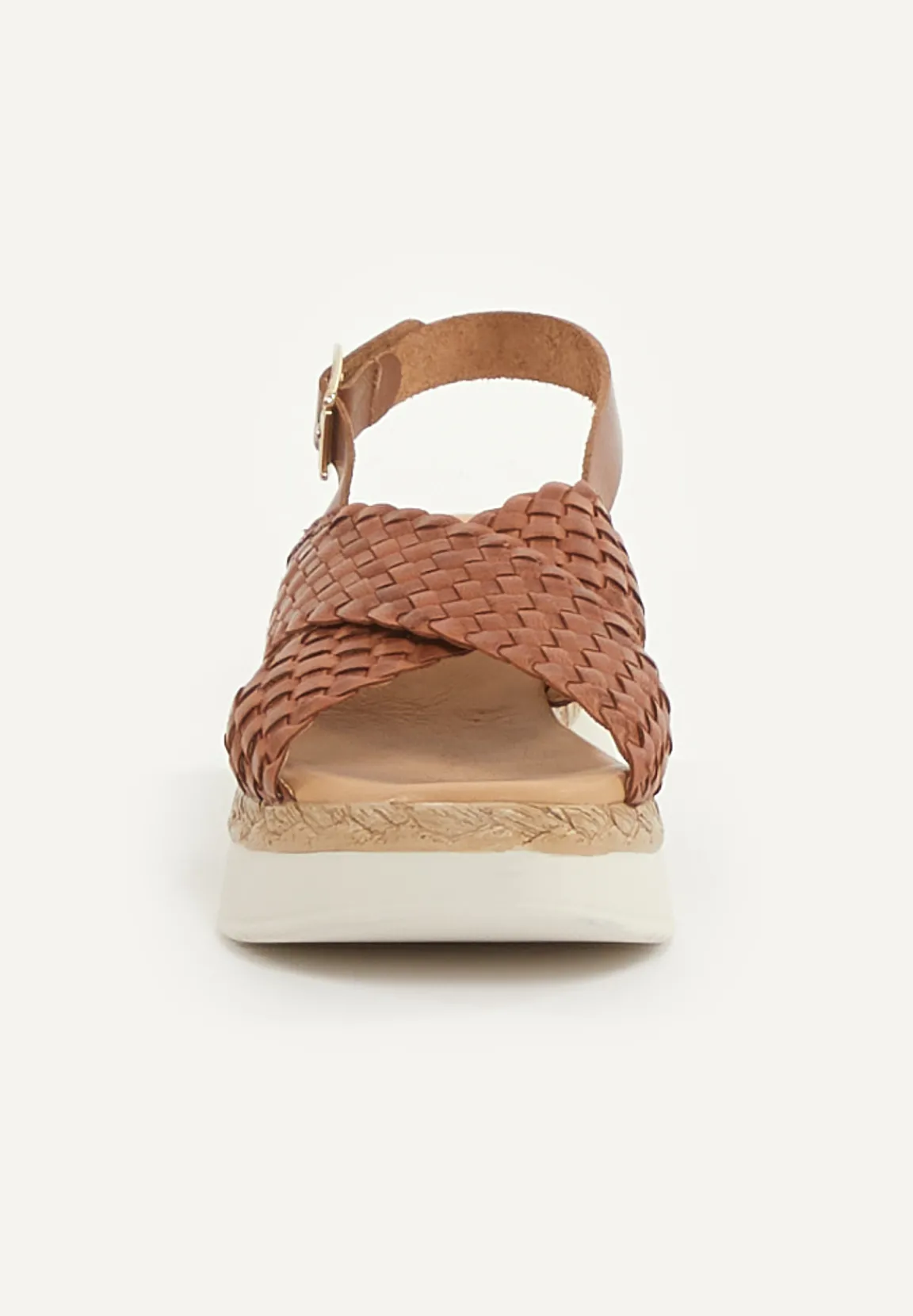 New River Woods Lederen gevlochten sandalen plateauzool bruin -