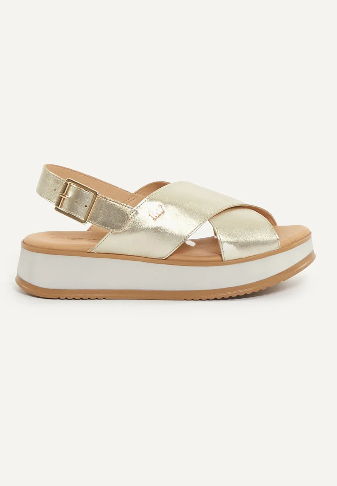 Clearance River Woods Lederen sandalen plateauzool goud -