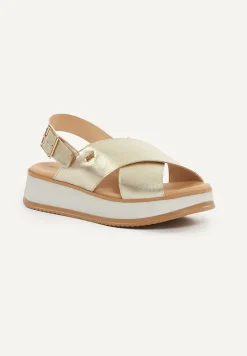 Clearance River Woods Lederen sandalen plateauzool goud -