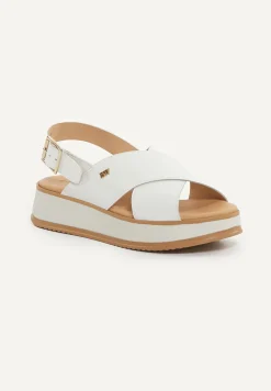 Best River Woods Lederen sandalen plateauzool wit -