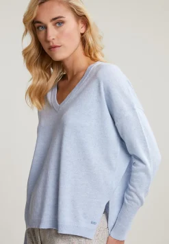 Sale River Woods Lichtblauwe basic V-hals trui lange mouwen -
