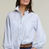 Fashion River Woods Lichtblauwe blouse opgestikte zakken -