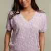 Online River Woods Lila t-shirt met V-hals in bloemenprint -
