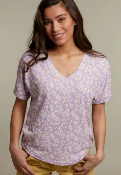 Online River Woods Lila t-shirt met V-hals in bloemenprint -