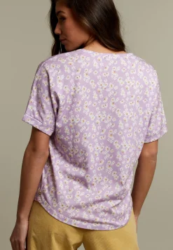 Online River Woods Lila t-shirt met V-hals in bloemenprint -