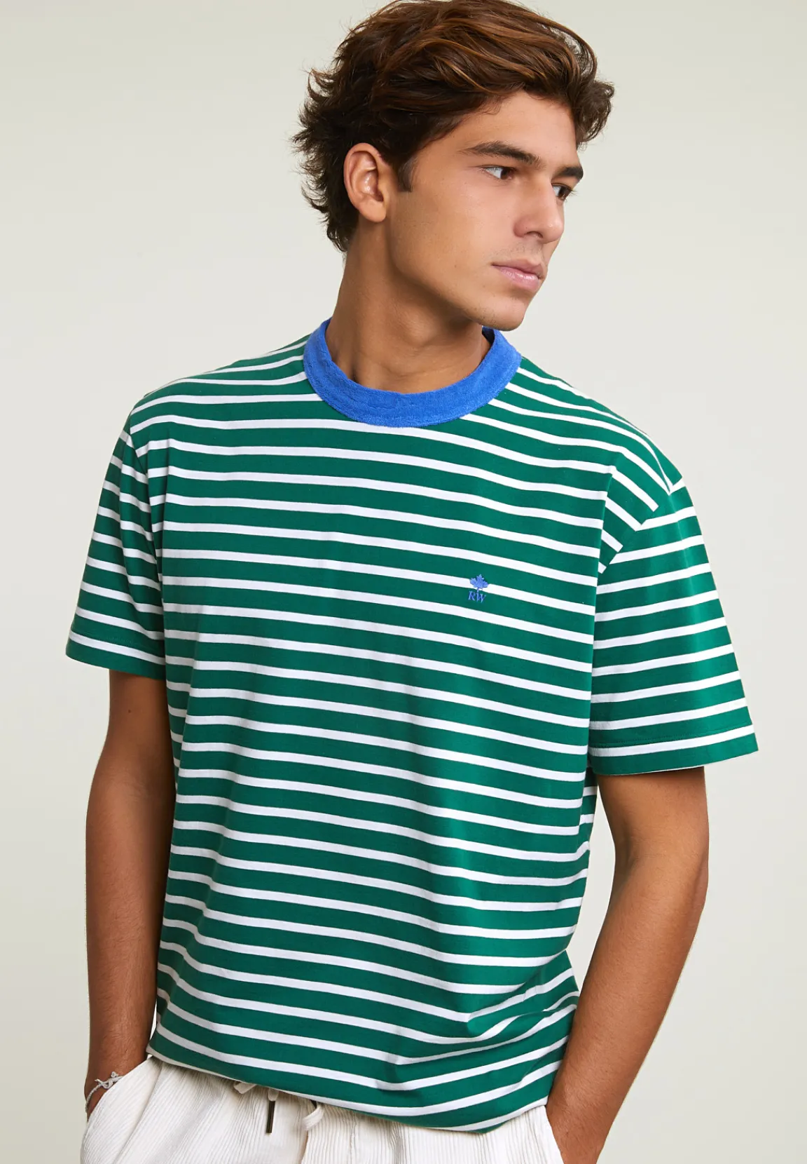 Outlet River Woods Loose fit gestreepte T-shirt groen/wit -