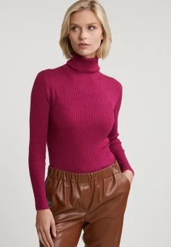 Best River Woods Magenta geribde rolkraag trui -