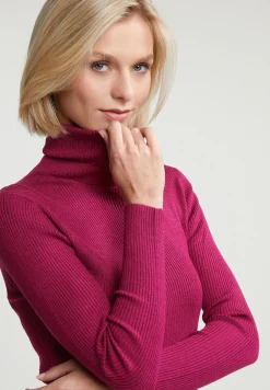 Best River Woods Magenta geribde rolkraag trui -