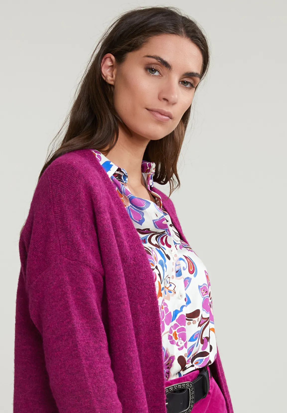 Online River Woods Magenta lange V-hals cardigan lange mouwen -