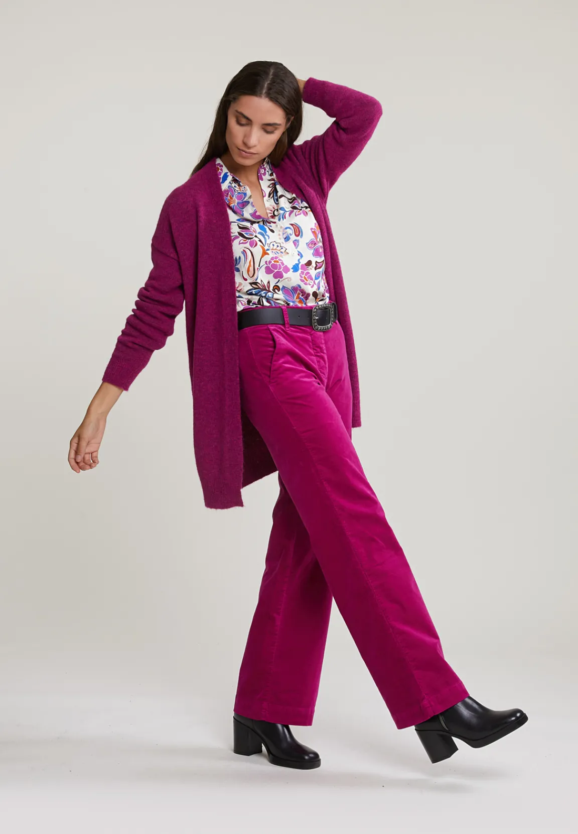 Online River Woods Magenta lange V-hals cardigan lange mouwen -