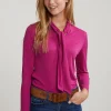 Fashion River Woods Magenta rolkraag T-shirt met strik -