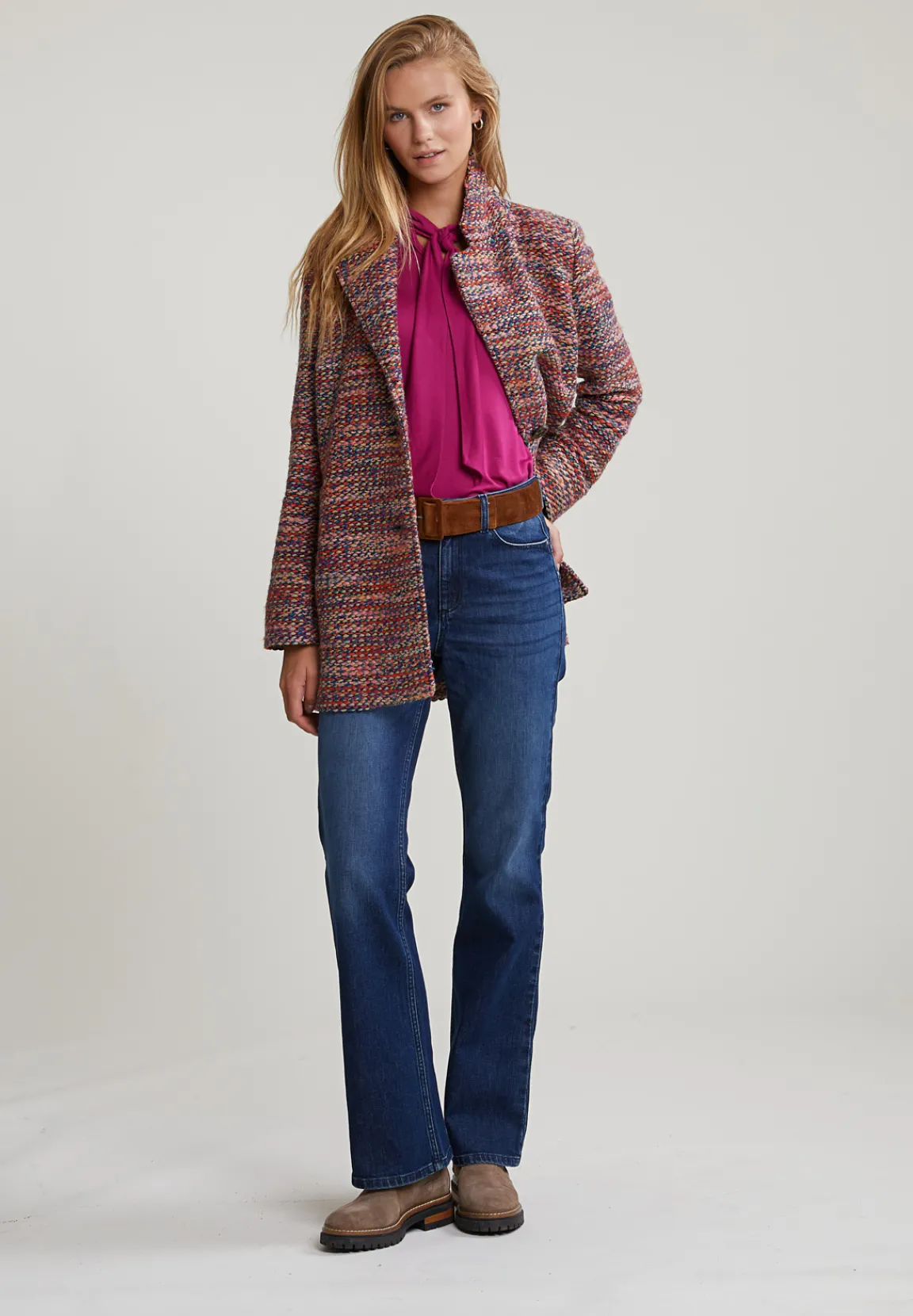 Fashion River Woods Magenta rolkraag T-shirt met strik -