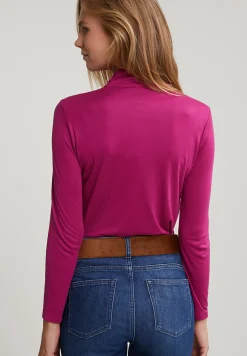 Fashion River Woods Magenta rolkraag T-shirt met strik -