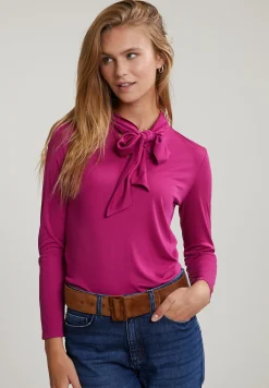 Fashion River Woods Magenta rolkraag T-shirt met strik -