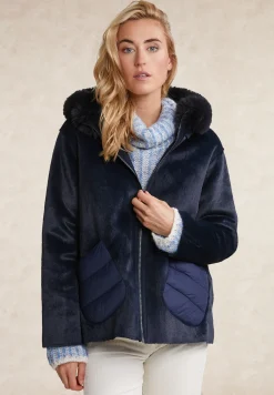 Outlet River Woods Mantel met capuchon opgestikte zakken navy -