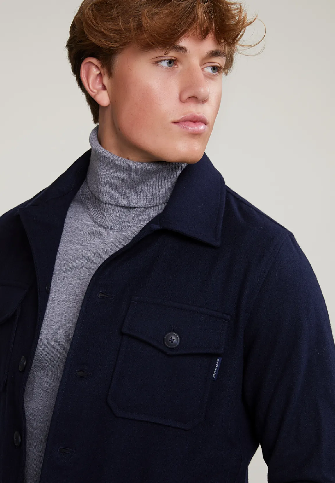 Fashion River Woods Mantel met knopen opgestikte zakken navy -